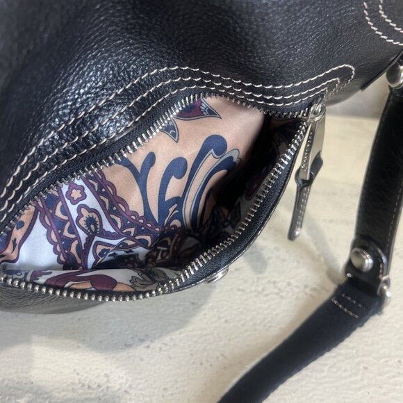 B. Makowsky Black Stitched Leather Crossbody Handbag Saddlebag Hobo - Picture 6 of 12